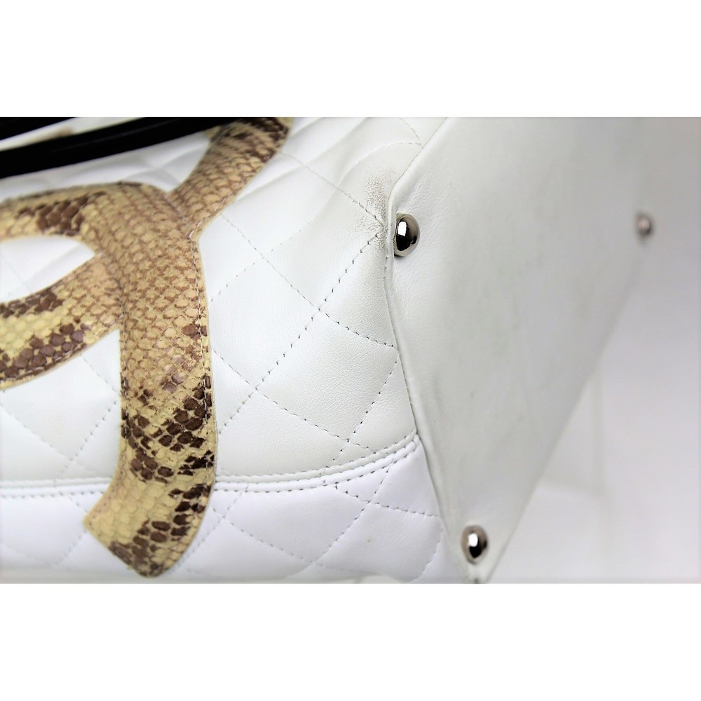Chanel Python Cambon Tote Handbag White Black - image 6